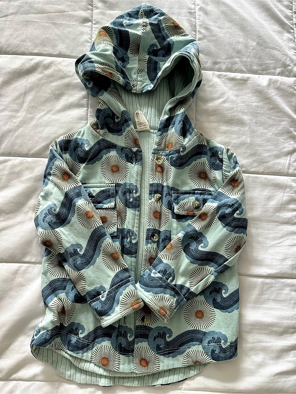 Kate Quinn unisex 3T Hooded Button Up Blue & White
